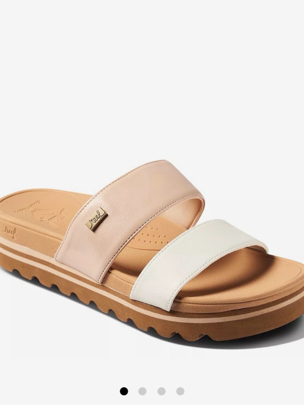 Reef Banded Horizon Hi Sandal- Women's Beige and White Dual Strap Slide Sandals
